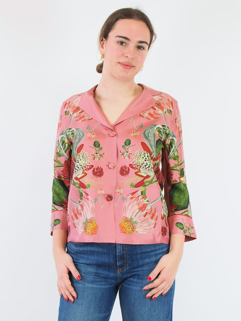 Summer Flower Silk "Cardigan" Shirt