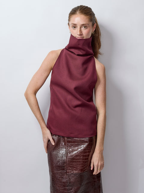 Top Weave Wool Halter, Merlot
