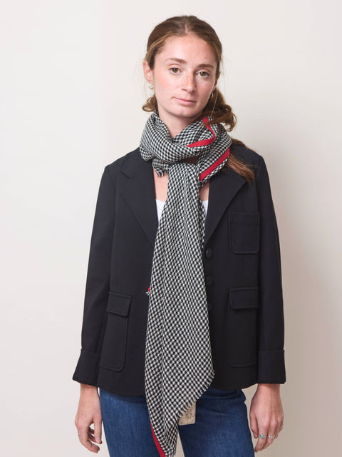 Houndstooth Selvedge Scarf, black/white/red