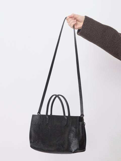 Small Lizard Embossed Daybag, Black