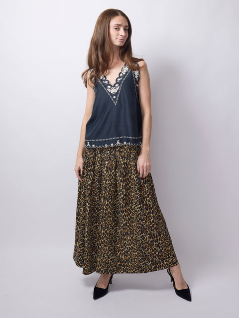Highland Skirt, Tan Leopard
