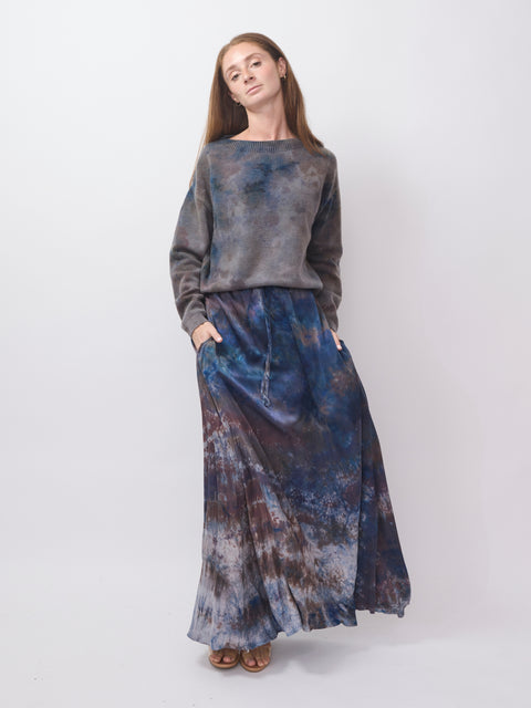 Silk Peasant Skirt, Blue Desert