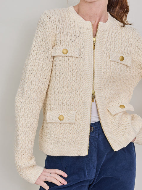 Textured Zip Cardigan, Vanilla