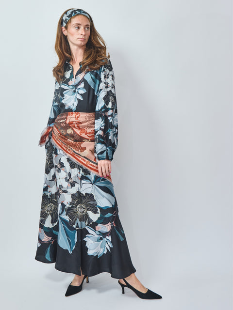 Black Poppy Silk Dress