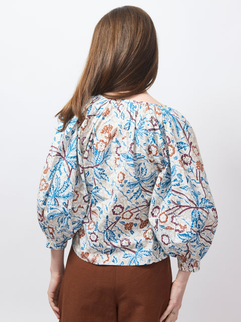 Nele Lantern Sleeve Top, Earthly Delights Batik