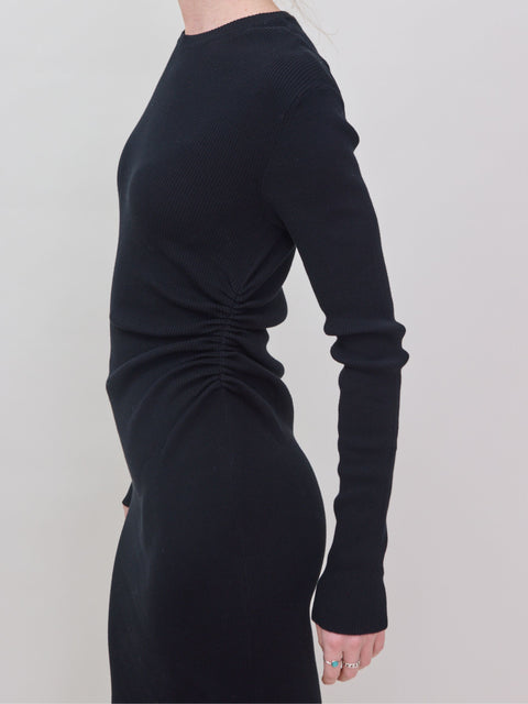 Cotton Dress w/ Gathered Side, black