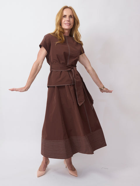Paneled Hem Skirt, Chocolate