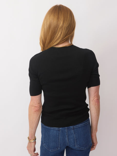Round Neck Ribbed S/S, noir