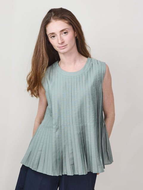 Pleated Sleeveless Shell, sage