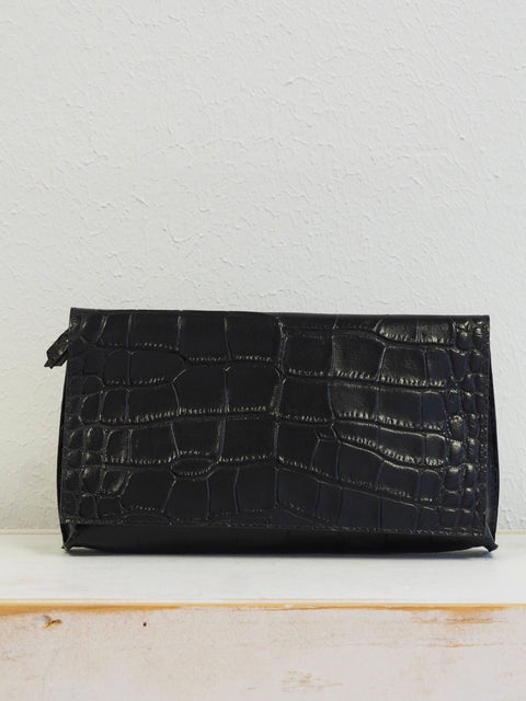 Foldover Clutch, Black Gator