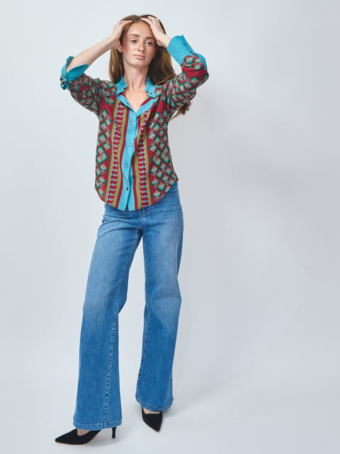 Geometric Trapezio Silk Blouse