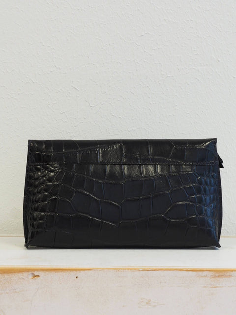 Foldover Clutch, Black Gator