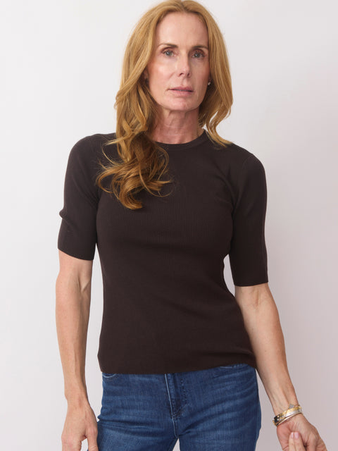 Round Neck Ribbed S/S, mélasse