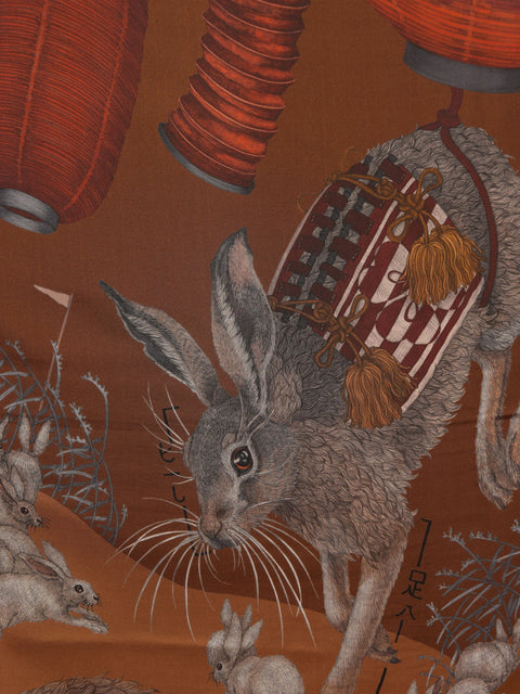 Floating Rabbits, 195cm silk rectangle, Cinnamon