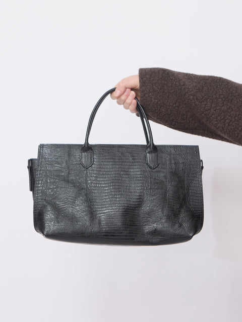 Small Lizard Embossed Daybag, Black