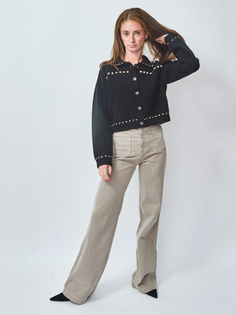 Collar Cardigan, Noir/Sweet Pie