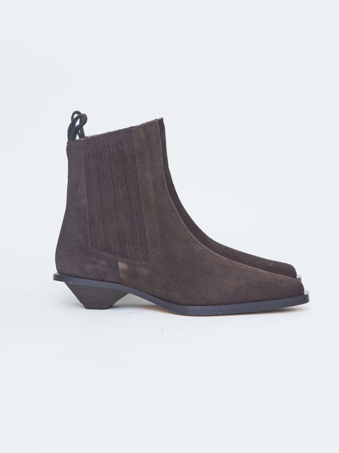 Indigo, chocolate suede