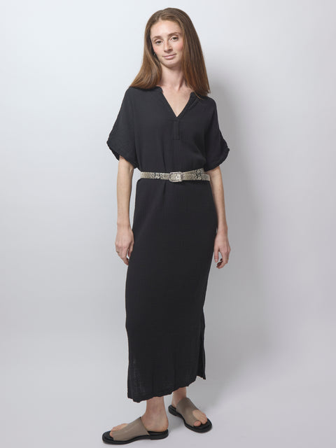 Mandarin Gauze Dress, Black