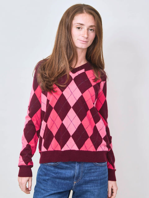 Argyle V-Neck, Bordeaux