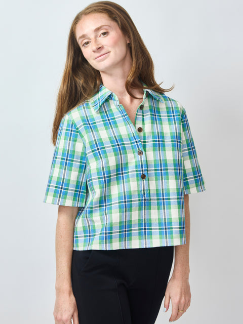 Rugby Top, blue/green plaid