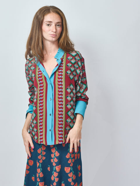 Geometric Trapezio Silk Blouse