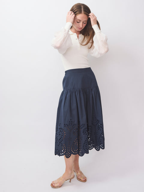 Lori Skirt, Indigo Embroidery
