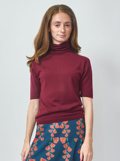 Short-Sleeve Turtleneck, Sloe Gin