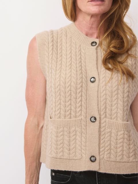 Cabled Button-Front Vest, marble