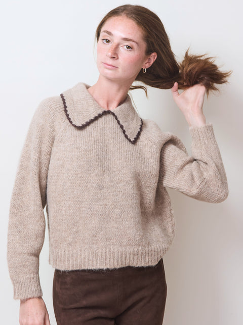 Crochet Pullover, Oat/Brown