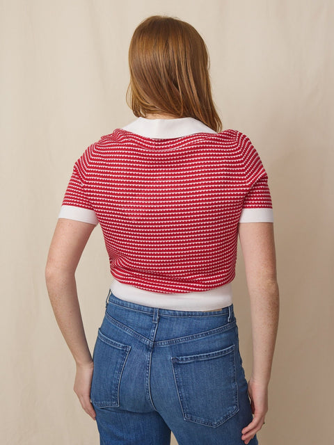 Polo Sweater, Red/White Stripe