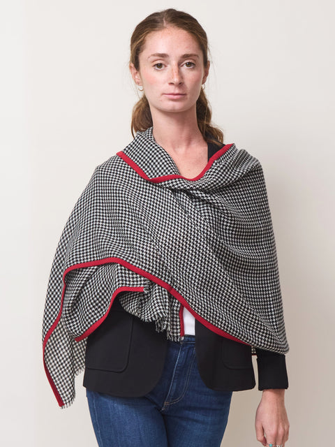 Houndstooth Selvedge Scarf, black/white/red