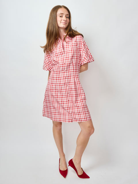 A-Line Mini Shirt Dress, Red Plaid