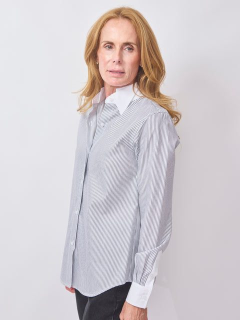 Double Collar Top, Chain Stripe w/ White