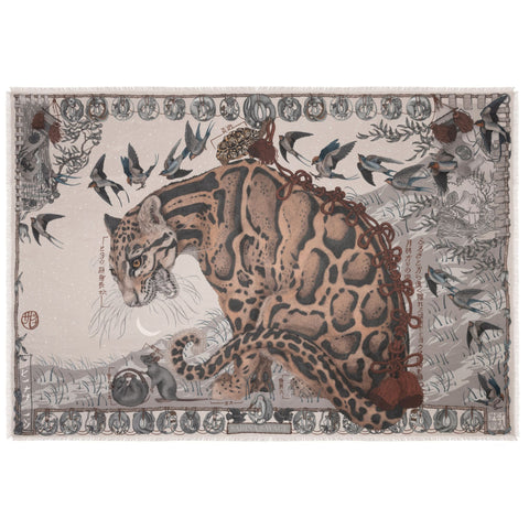 Lunar Leopard, 195cm silk rectangle, Champagne