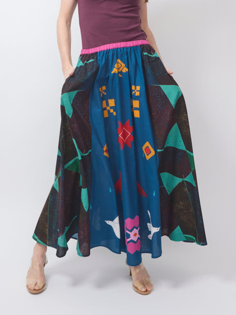 Efe Cotton Skirt, black & blue