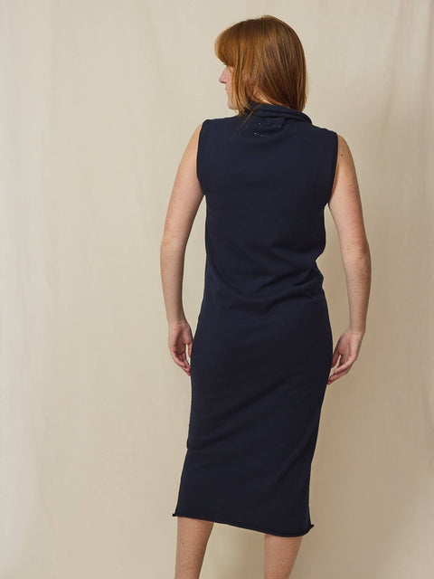 Draped Neck Dress, Blue Carlo