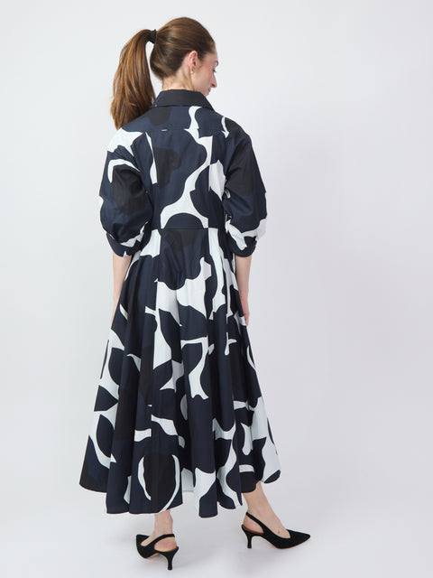 Graphic Bloom Dress, black/white/navy
