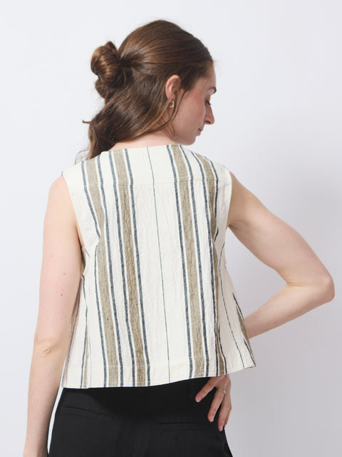Stripe Godet Top, Affogato stripe