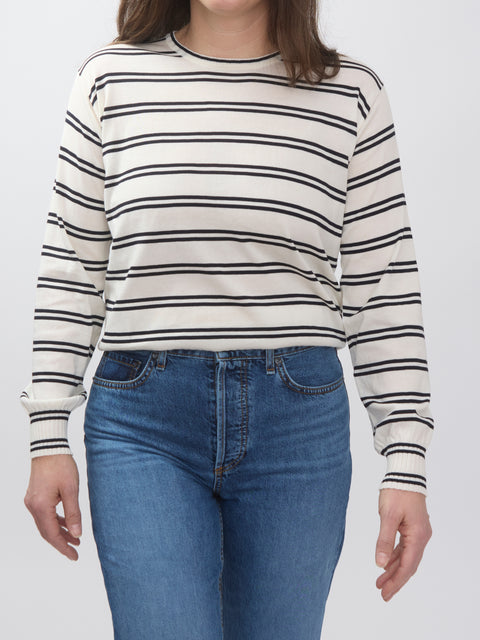 Stripe Cotton Pullover, natural/navy