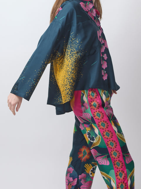 Aloe Silk Trousers, teal