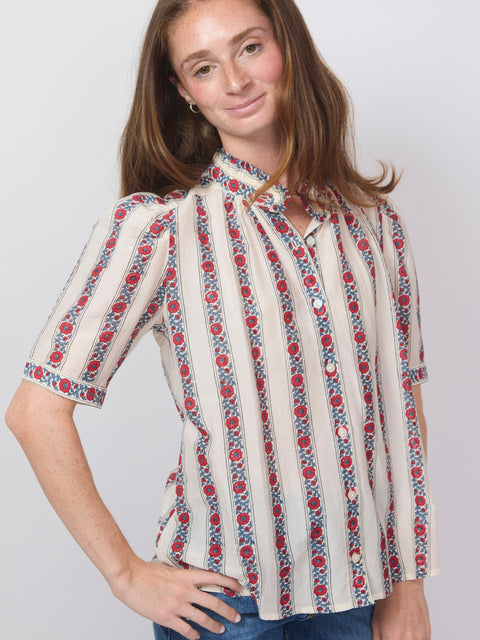 Winnie Roseband Stripe Shirt, Off-White