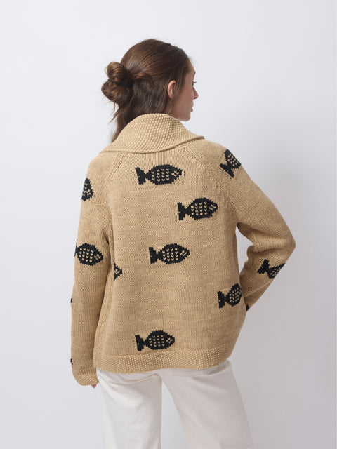 Swimming Fish Lodge Cardigan, natural