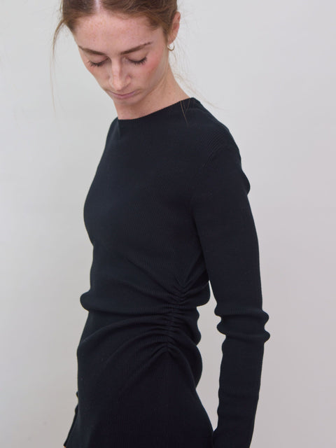 Cotton Dress w/ Gathered Side, black