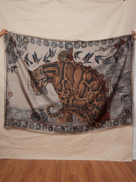 Lunar Leopard, 195cm silk rectangle, Champagne