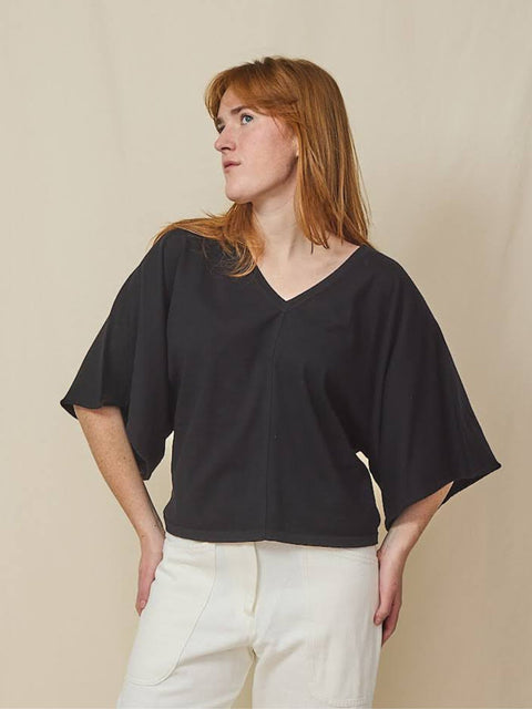 Wing Sleeve Top, Black