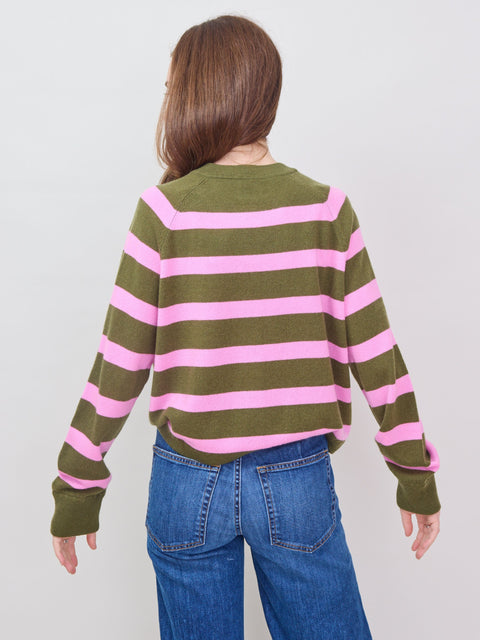 Boxy Striped Cardigan, woodlands/plastic pink