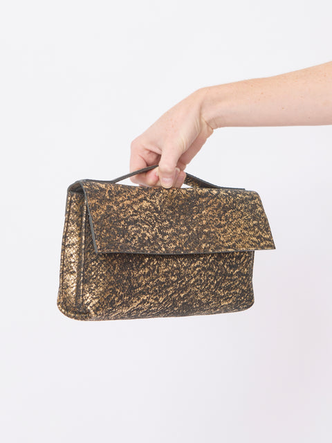 Top Handle Serpent Clutch, Gold