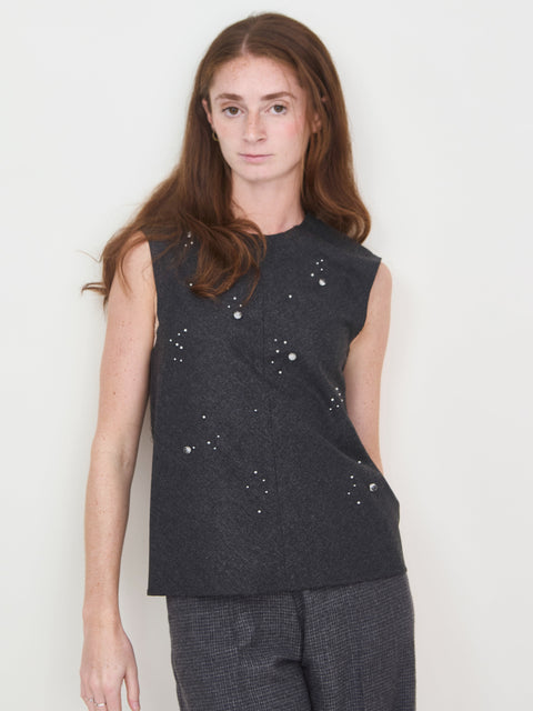 Embroidered Flannel Top, anthracite