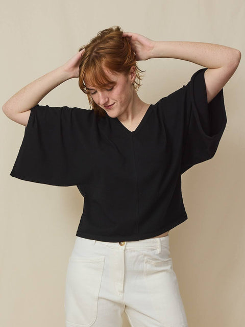 Wing Sleeve Top, Black