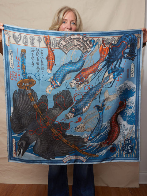 Koinobori Karasu, 90 cm silk, River